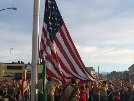 Boy Scouts raise US Flag